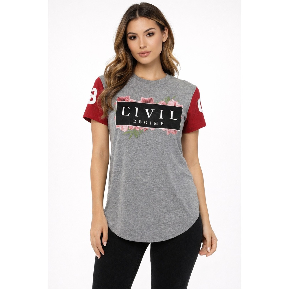 Civil Regime Floral Graphic T Shirt Sz M Raglan 08 Streetwear Gray‎ Red Urban